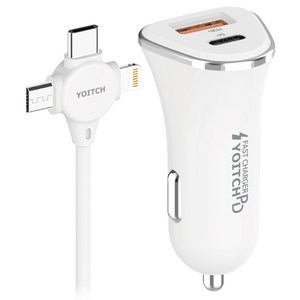 요이치 브이앨빈 차량용 QC 3.0 듀얼 고속충전기 + 3in1 1.2m 케이블 세트