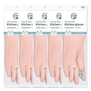 프로그 라텍스 고무장갑 컴포트, 베이비핑크, 대(L), 5세트