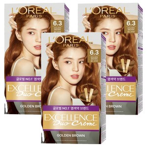 로레알파리 엑셀랑스 듀오크림 염모제, 6.3호 골드 브라..., 3개