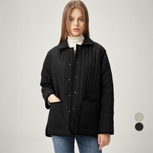 ELLE PARIS 여성용 루즈핏 카라넥 세로 퀼팅 하프 패딩 점퍼