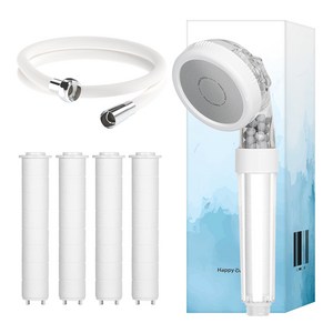 해피달링 3WAY 필터 샤워기 + 필터 4개 + 리플랜 샤워호스 2m 세트, 화이트, 1세트