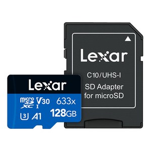 렉사 633x 마이크로 SD 카드 블랙박스 스마트폰 고프로 오즈모 드론 호환, 128GB, 1개