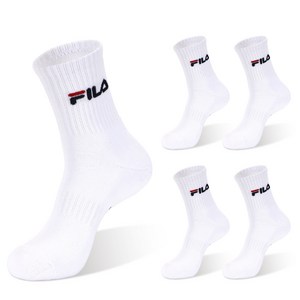 휠라 시그니처 더블 쿠션 미드 양말 5켤레, M, 화이트, 1세트