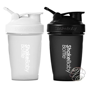 쉐이크베이비 보틀 쉐이커 2종 세트, 화이트 + 블랙, 600ml, 2개