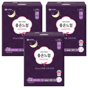 좋은느낌 오리지널 생리대 날개형, 슈퍼롱, 20개입, 3개