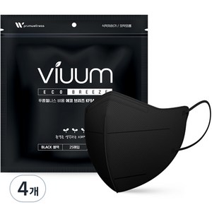 viuum 에코 브리즈 새부리형 마스크 대형 KF94, 25개입, 블랙, 4개