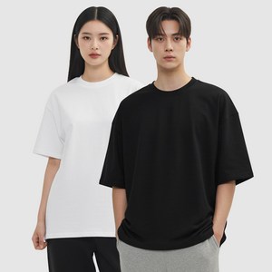 리퀄 남녀공용 루즈핏 트임 레이어드 반팔 티셔츠 2종 세트 RRPTHSE28007