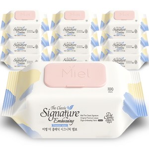 미엘 더 클래식 시그니처 엠보싱 물티슈 캡형, 55g, 100매, 10개