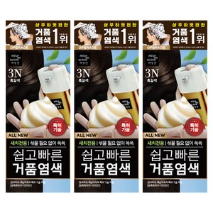미쟝센 쉽고 빠른 거품 염색 새치전용, 3N흑갈색, 3개