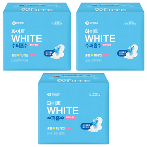 화이트 수퍼흡수 울트라슬림 생리대 날개형, 중형, 18개입, 3개