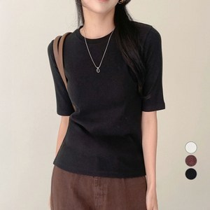 아피나르 여성용 슬림핏 하프슬리브 웜업 기모 티셔츠