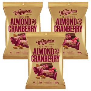 휘태커스 미니 슬랩 아몬드 앤 크랜베리 초콜릿, 180g, 3개