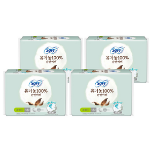쏘피 유기농 100% 순면커버 생리대 날개형, 소형, 18개입, 4개
