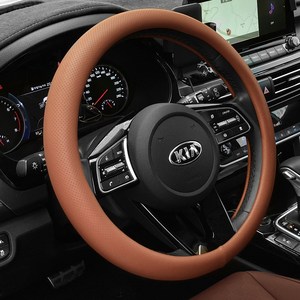 엑스핏 리얼 순정형 논슬립 가죽 타공 핸들커버 전 차종 공용, 미드나잇오렌지, 370~380mm