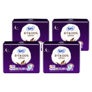 쏘피 유기농 100% 순면커버 안심숙면 330 생리대 날개형, 오버나이트, 10개입, 4개