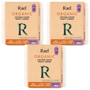 라엘 유기농 순면커버 팬티라이너, 슈퍼롱, 18개입, 3개