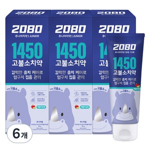 2080 일사오공 고불소 주니어 치약, 80g, 6개