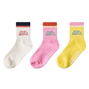 베네통키즈 아동용 컬러 링글 중목 양말 3종 세트