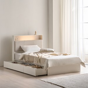 삼익가구 디세타 패브릭 템바보드 LED조명 빅서랍 3단 수납침대 프레임 + 매트리스 세트 방문설치