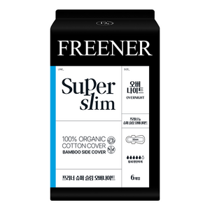 프리너 뉴 슈퍼 슬림 유기농 생리대 날개형, 오버나이트, 6개입, 1개