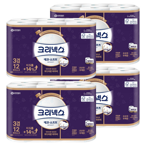 크리넥스 3겹 데코 앤 소프트 화장지, 35m, 12개입, 4개