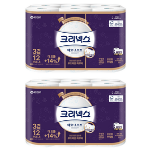 크리넥스 3겹 데코 앤 소프트 화장지, 35m, 12개입, 2개