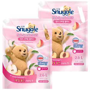 스너글 실내 건조 섬유유연제 핑크 스파클 플러스 리필, 2.6L, 2개