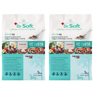 더독 노령견용 강아지 닥터 소프트 사료, 닭, 3kg, 2개