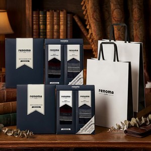 레노마 남성용 고급정장 양말 2족 x 2p 선물세트 + 쇼핑백 2p