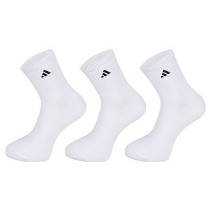 아디다스 베이직 중목 자수 스포츠양말, 화이트, S, 3세트
