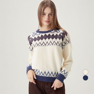 ELLE PARIS 여성용 폭닥 헤어리얀 페어 아일 자카드 스웨터