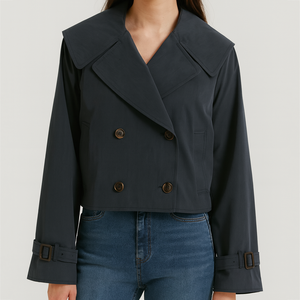 온앤온 여성용 빅카라 더블 숏 트렌치 점퍼