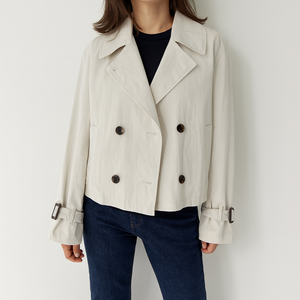 온앤온 여성용 빅카라 더블 숏 트렌치 점퍼