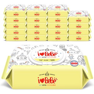 아이러브베베 플러스 옐로우 아기물티슈 캡형, 43g, 120매, 20개