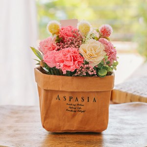 아스파시아 그라니아 카네이션 비누꽃 페이퍼백 센터피스, 핑크, 1개