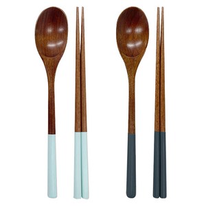 키볼리 한식 파스텔 옻칠 나무 수저 2인세트, 다크블루 + 스카이..., 숟가락 2종 + 젓..., 1세트