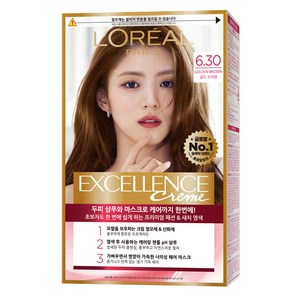로레알파리 엑셀랑스 크림 빗캡으로 간편한 새치염색 염모제, 6.30호 골드 브..., 1개