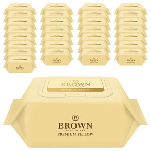 브라운 프리미엄 옐로우 아기 물티슈 휴대캡형