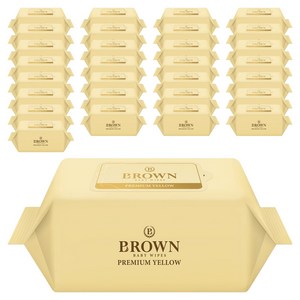 브라운 프리미엄 옐로우 도톰한 아기 물티슈 리필형, 73g, 72매, 30개