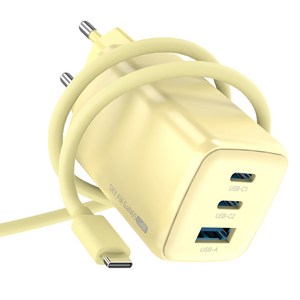 SKY 필 GaN 65W 큐브 4세대 초미니 3포트 충전기 + C to C 60W 케이블 1.2m 세트