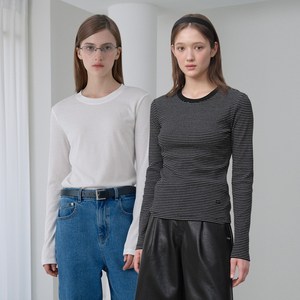 쥬시쥬디 여성용 라운드넥 골지 티셔츠 2종 세트 JZTS026E