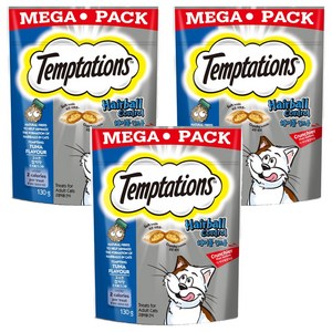 템테이션 고양이 헤어볼 컨트롤 스낵 간식, 고소한 참치맛, 130g, 3개