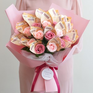 뷰티풀데코센스 조화 비누꽃 돈 꽃다발 20p + 쇼핑백, 핑크믹스, 1개