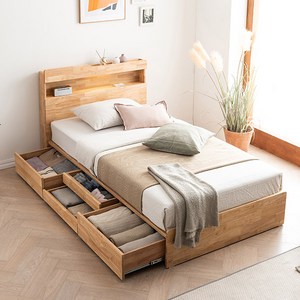 삼익가구 베일 수납형 고무나무 LED 평상형 침대, 내추럴, 슈퍼싱글