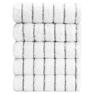 하비티 흡수가 빠른 스트라이프 수건 190g 16수 코마사, 그레이, 5개