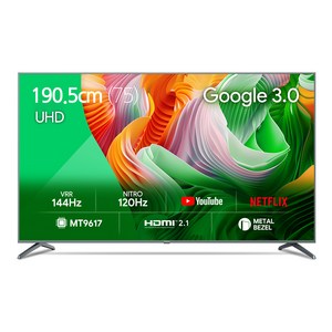 더함 4K UHD 스마트 144Hz 돌비 AI 구글 3 게이밍 TV, 190.5cm(75인치), UA751UHD F8T CHIQ CINEMA144 2024, 스탠드형, 방문설치