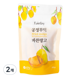 Faiday 페어데이 공정무역 바른 건망고 망고100%, 150g, 2개