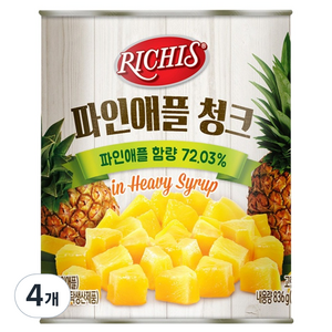 리치스 파인애플 청크 통조림, 836g, 4개