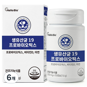 헬로바이오 생유산균 19 프로바이오틱스 7.5g, 30정, 6개