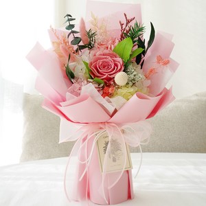 코멧 로맨틱 생화 프리저브드 꽃다발 + 쇼핑백